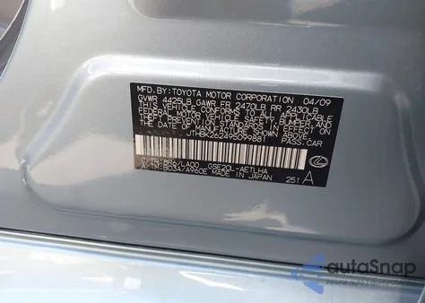 2009 Lexus Is 250 from USA, damaged, VIN JTHBK262495099881